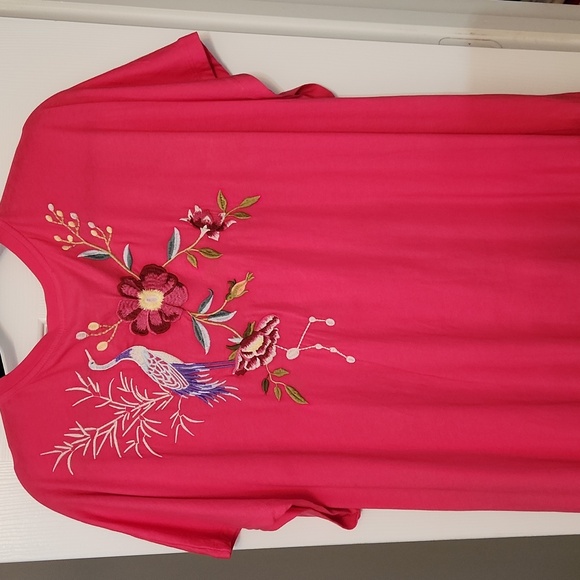 JOHNY WAS cotton t-shirt embroidered midi dress - Picture 5 of 7